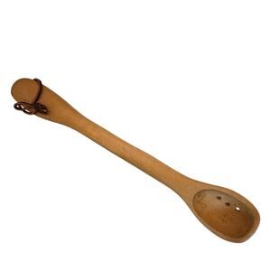 VTG Hand Carved Wooden Slotted Spoon 16” Long Handled Rustic Primitive Farmhouse